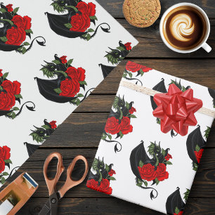 black Dragon red Roses Fantasy Wrapping Paper