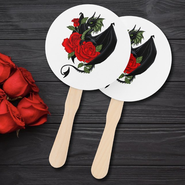 Black Dragon Red Roses Hand Fan (Creator Uploaded)