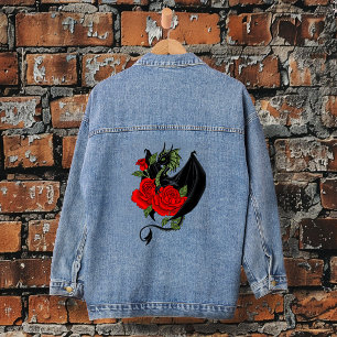 Black Dragon Red Roses Lavender Denim Jacket