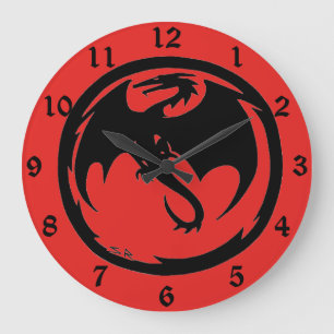 Black Dragon red wall clock w numbers