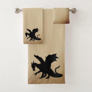 Black Dragon Rustic Background Bath Towel Set
