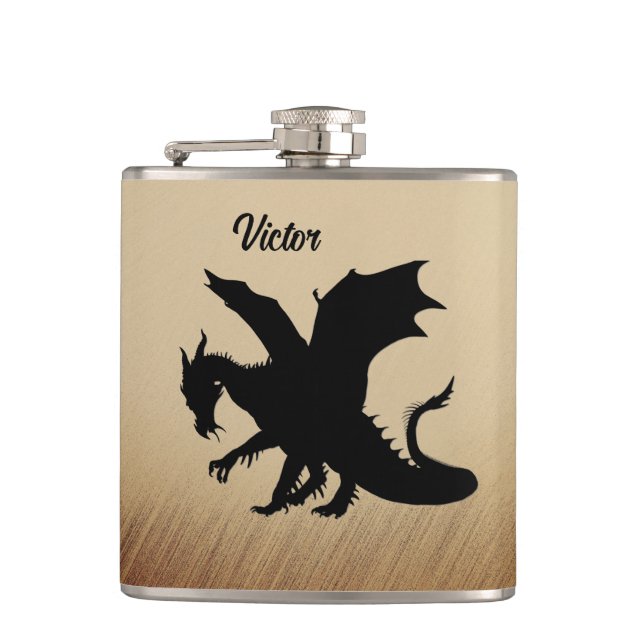Black Dragon Rustic Background Personal Hip Flask (Front)