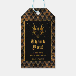 Black Dragon Scales Gold Birthday Thank You Gift Tags