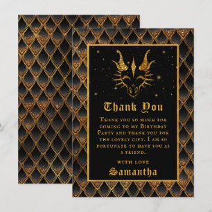 Black Dragon Scales Gold Faux Glitter Birthday Thank You Card
