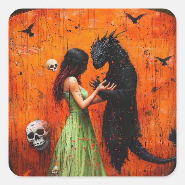 Black Dragon Shadow Work Witchy Recovery AI Art Square Sticker (Front)
