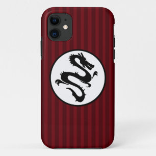Black Dragon Silhouette on Red Stripes iPhone 11 Case