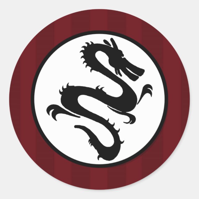 Black Dragon Silhouette on Red Stripes Classic Round Sticker (Front)