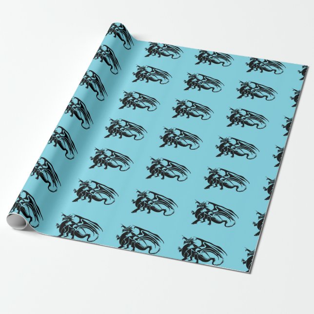 Black Dragon Silhouette Wrapping Paper (Unrolled)