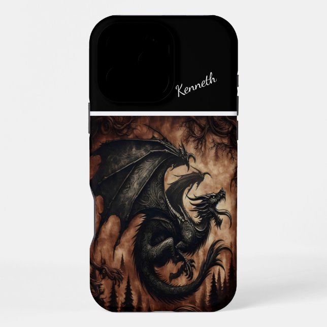 Black Dragon Soaring Above Forest iPhone Case (Back)