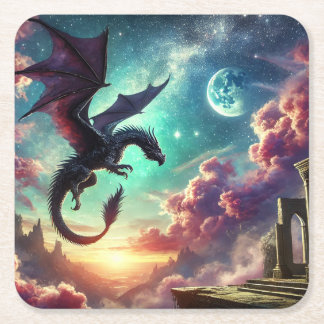 Black Dragon Square Paper Coaster
