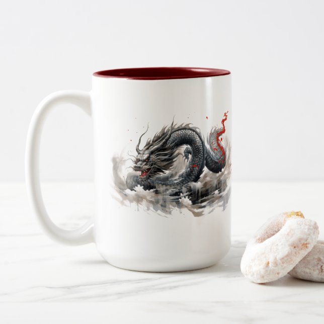 Black Dragon Two-Tone Coffee Mug (With Donut)