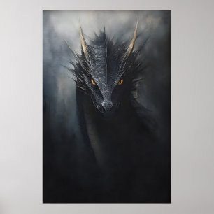 Black Dragon Wall Print, Moody Goblincore, Macabre Poster