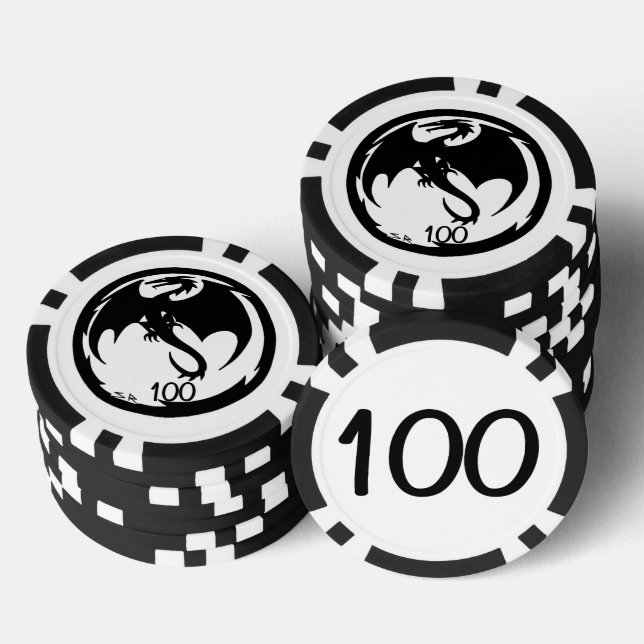 Black Dragon white black 100 striped poker chip (Stack)