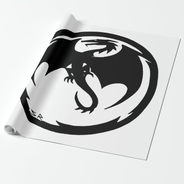 Black Dragon white glossy wrapping paper large (Unrolled)