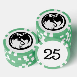 Black Dragon white green 25 striped poker chip