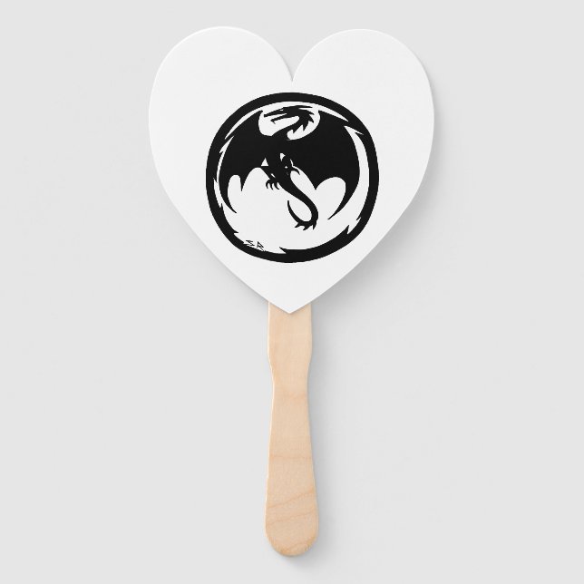 Black Dragon white heart hand fans (Front)