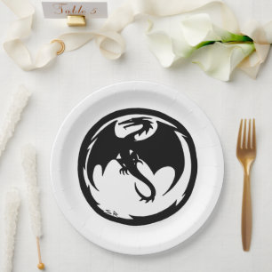 Black Dragon white large paper plates