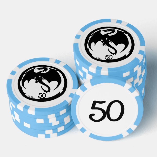 Black Dragon white lt blue 50 striped poker chip (Stack)