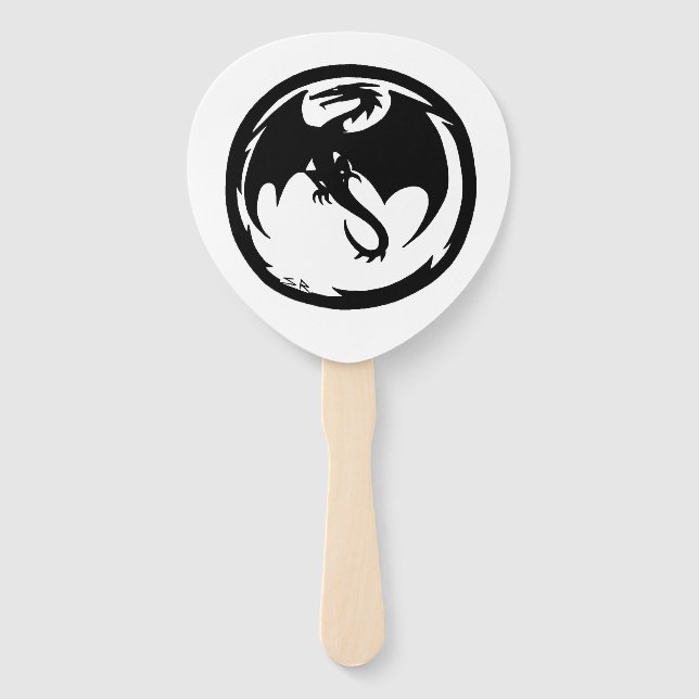 Black Dragon white paddle hand fans (Front)