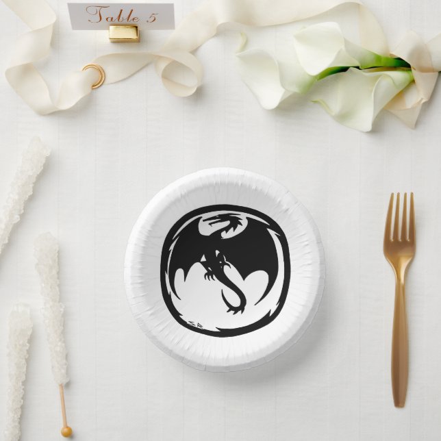 Black Dragon white paper bowls Plate (Wedding)