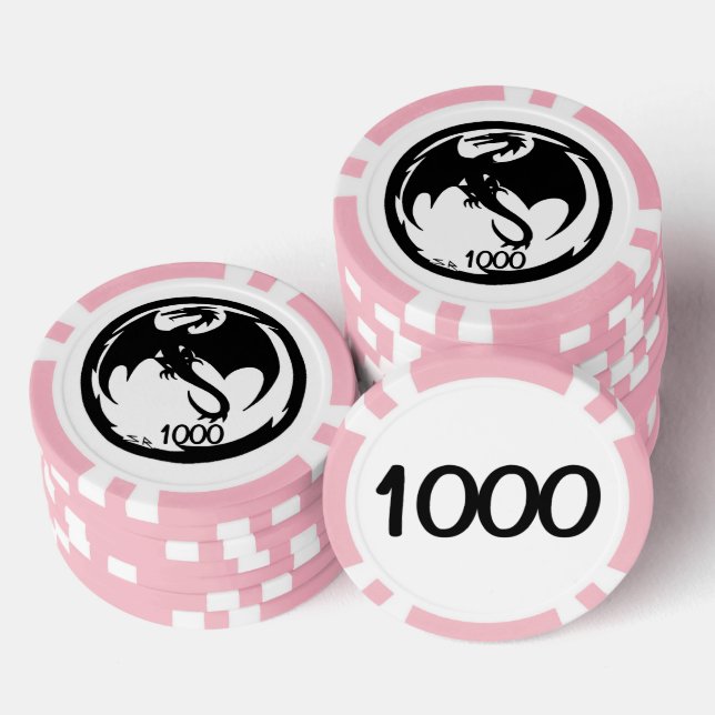 Black Dragon white pink 1000 striped poker chip (Stack)