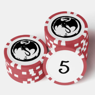 Black Dragon white red 5 striped poker chip
