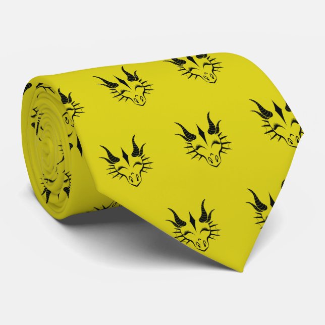 Black Dragon with eyebrows raised Neck Tie (Rolled)