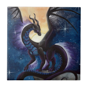 Black Dragon with Night Sky by Carla Morrow Tile