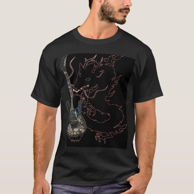 Black Dragon with Skull Guitar T-shirt (Front)