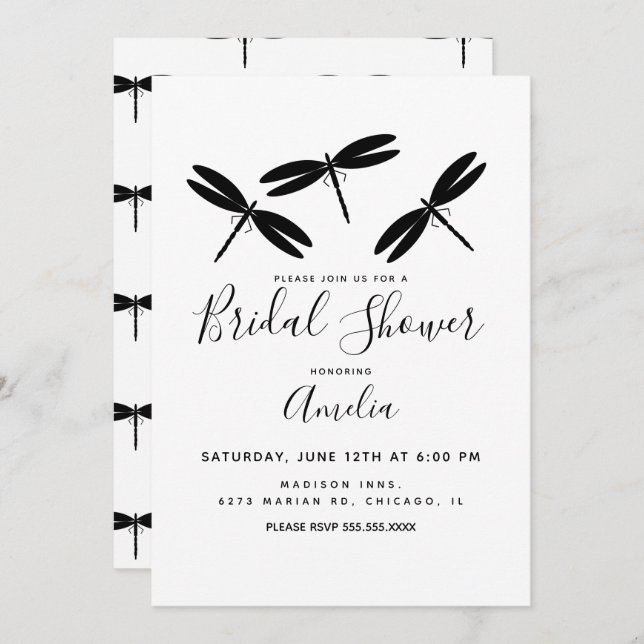 Black Dragonflies   Bridal Shower   Invitation (Front/Back)