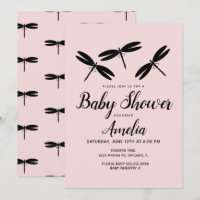 Black Dragonflies  Pink Baby Shower   Invitation