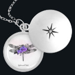 *~* Black Dragonfly Purple Roses   Locket Necklace<br><div class="desc">SILVER PLATE NECKLACE - Private necklace as you keep your intentions close to your heart. Intention Jewellery - Soothing Calming remotely energy charged JEWELRY WITH INTENTION (R) Set an intention in a positive manner such as " I AM ... ." . The energy will help you in positive Transformations. When...</div>