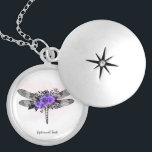 *~* Black Dragonfly Purple Roses   Locket Necklace<br><div class="desc">SILVER PLATE NECKLACE - Private necklace as you keep your intentions close to your heart. Intention Jewellery - Soothing Calming remotely energy charged JEWELRY WITH INTENTION (R) Set an intention in a positive manner such as " I AM ... ." . The energy will help you in positive Transformations. When...</div>