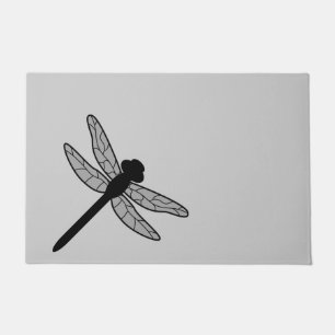 Black Dragonfly Silhouette On Grey Doormat