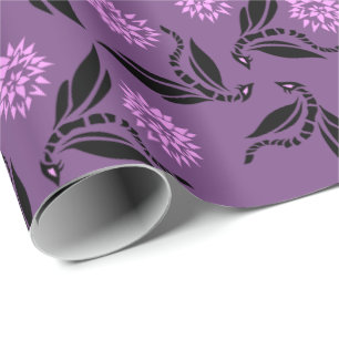 Black Dragonfly Wyn with Pink Flower Wrapping Paper