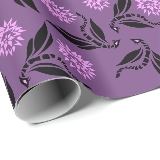 Black Dragonfly Wyn with Pink Flower  Wrapping Paper (Roll Corner)