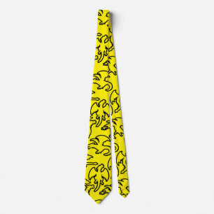 Black dragons pattern outline.b B Yellow BG Tie