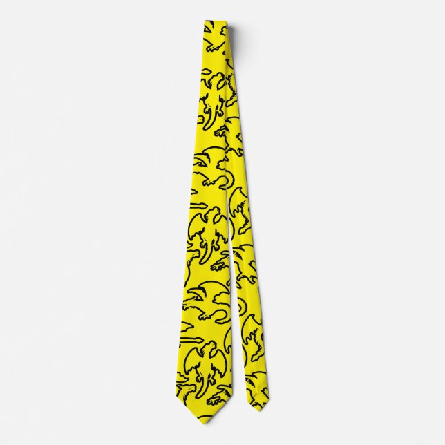 Black dragons pattern outline.b B Yellow BG Tie (Front)
