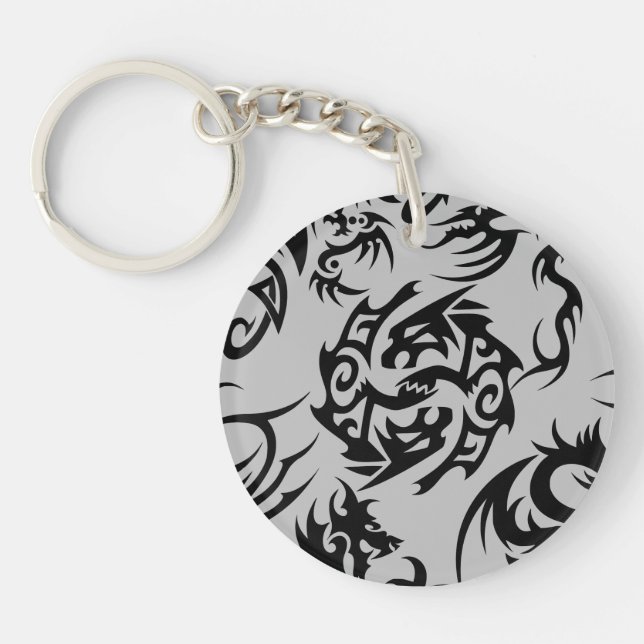 Black dragons pattern outline.b Grey BG Key Ring (Front)