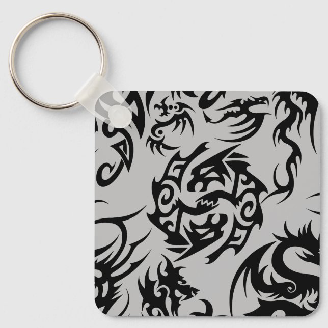 Black dragons pattern outline.b Grey BG Key Ring (Front)