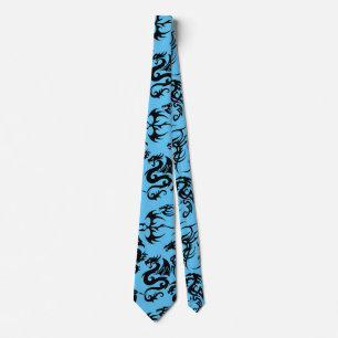 Black dragons pattern outline.b L Blue BG Tie