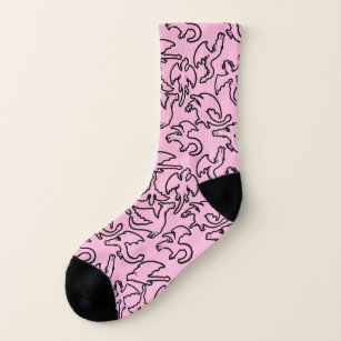 Black dragons pattern outline.b L Pink BG Socks