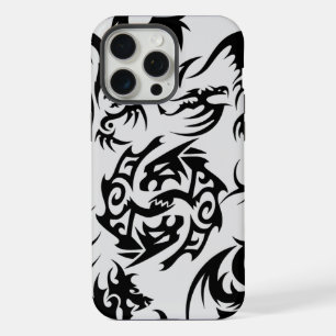Black dragons pattern outline.b Off white BG 1A iPhone 15 Pro Max Case