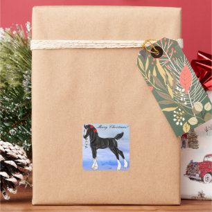 Black Draught Horse Foal Christmas Square Sticker