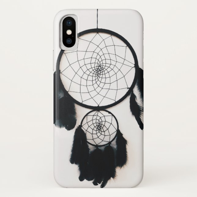 Black Dreamcatcher with Feathers Case-Mate iPhone Case (Back)