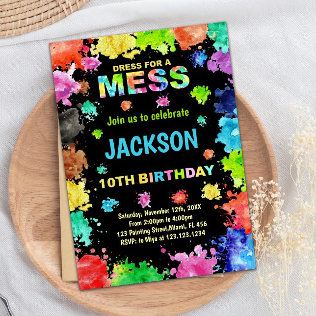 Black Dress For Mess Paint Birthday Invitations (Black Dress For Mess Paint Birthday Invitations)