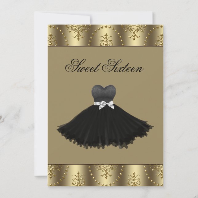 Black Dress Gold Chandelier Sweet Sixteen Birthday Invitation (Front)