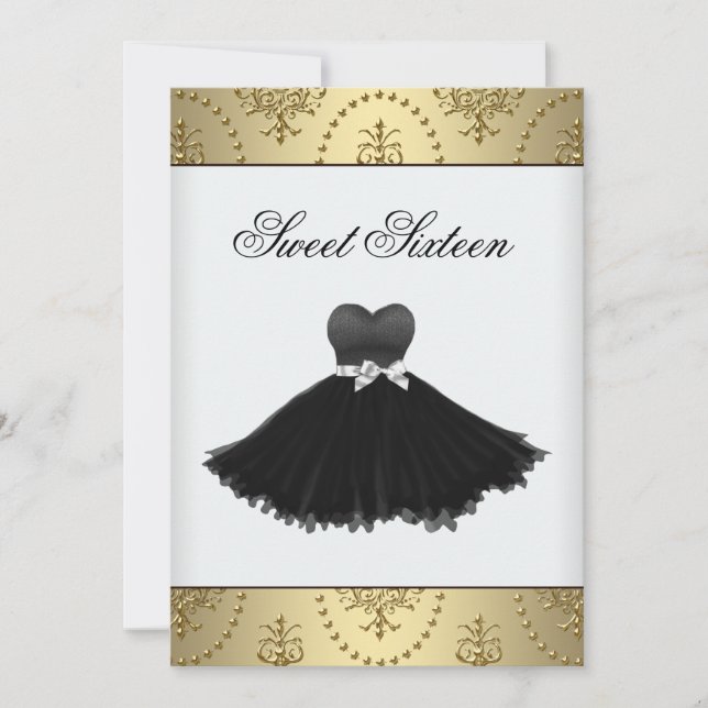 Black Dress Gold Chandelier Sweet Sixteen Birthday Invitation (Front)