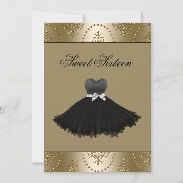 Black Dress Gold Chandelier Sweet Sixteen Birthday Invitation (Front)