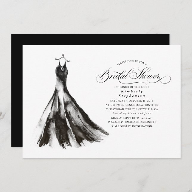 Black Dress Modern Mystical Bridal Shower Invitation (Front/Back)